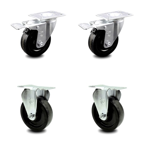 4 Inch Phenolic Swivel Top Plate Caster Lock Brakes 2 Rigid, 2PK